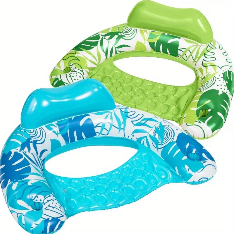 JOYFY Inflatable Pool Chair Floats with Headrest & 2 Cup Holders, 2 Pack