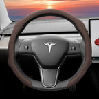 Suitable for Tesla Perforated Leather Steering Wheel Cover, Non-Slip, Sweat-Absorbent, Breathable, Integrated Snap-On Protective Case for Model 3 Y S X and Other Models, Available in Black, Orange, Red, White, Green