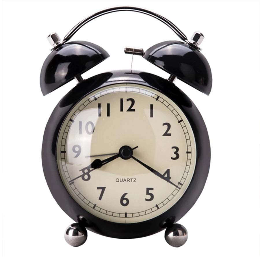 1pc Retro Creative Metal Bell Alarm Clock, Desktop Simple Clock Silent Luminous Quartz Table Clock