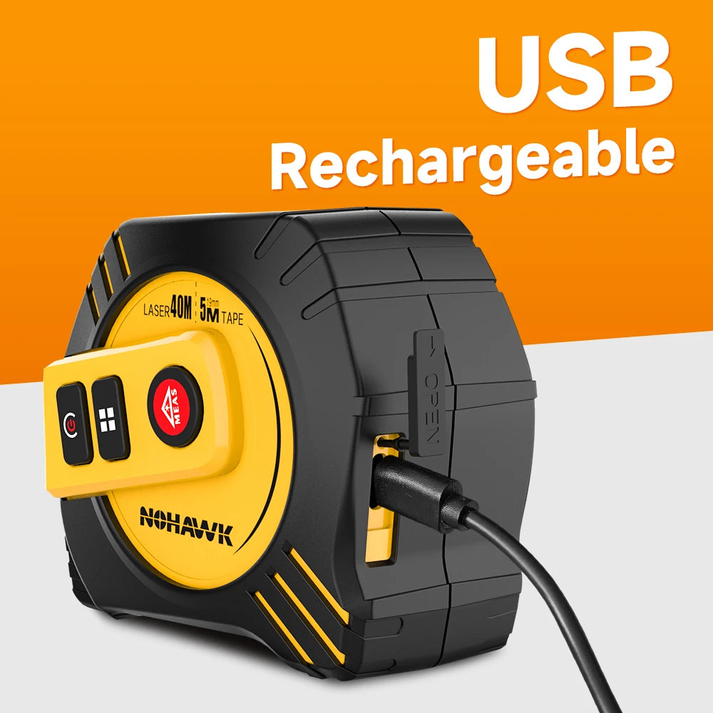 Nohawk 40m/80m Laser Tape Measure Tape Measure Measuring Tool Laser Distance Meter Steel Tape Measure USB Rechargeable