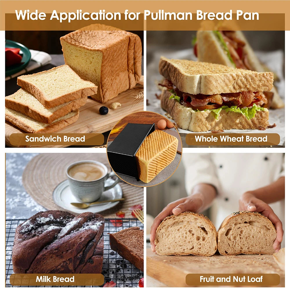 Long Pullman Loaf Pan with Lid Non-Stick Carbon Steel Bread Toast Mold Heavy Duty Bread Pan with Dough Scraper Baking Supplies