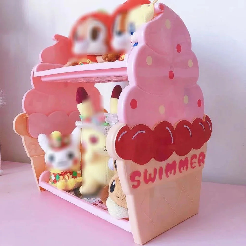 Ice Cream Double Layers Split Organiser Girls Heart Shaped Cosmetic Organiser Pink Cute Doll Jewellery Holder Student Dorm Room