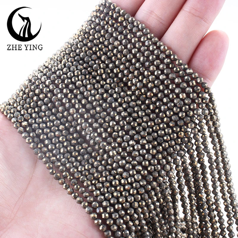 100% Natural Gold Pyrite Gemstone Beads 3mm Faceted Loose Stone Beads for Jewelry Bracelet Making DIY Accessories 10 strands/lot