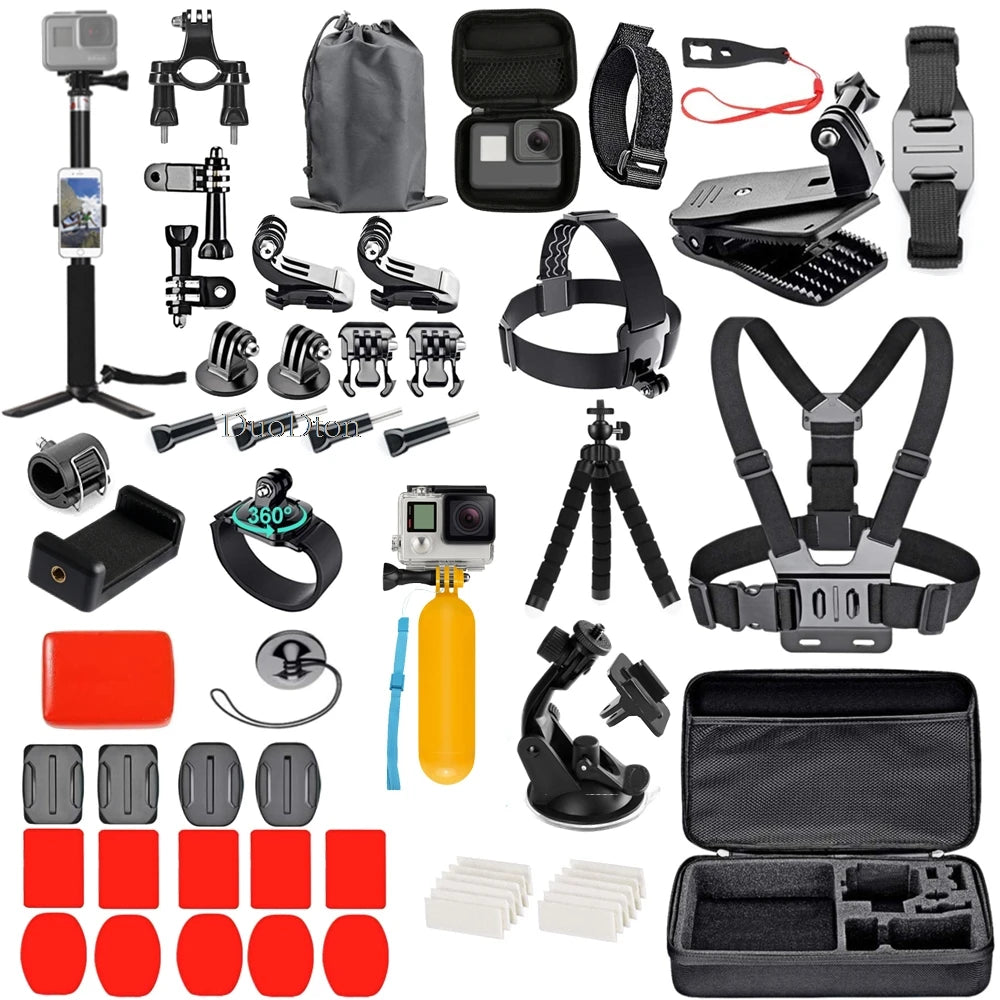 Action Camera Accessories Set For Gopro Hero13 12 11 10For Xiaomi Yi Insta360 X4 X3 Case Kit Strap Mount Selfie Stick Motorcycle