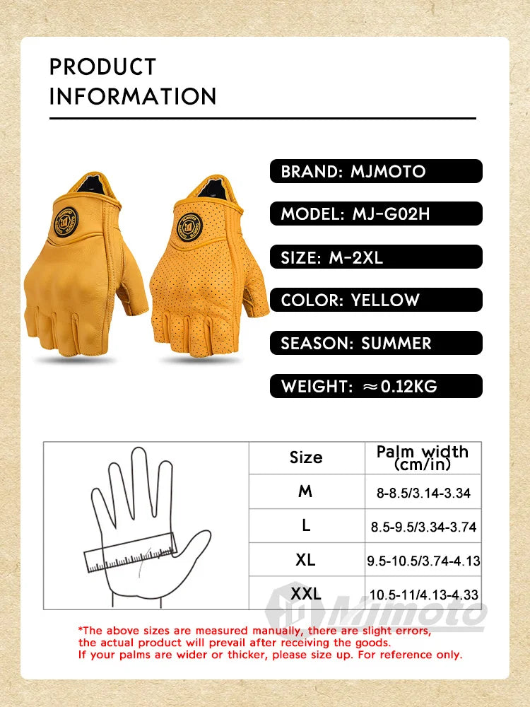 MJMOTO Leather Half Finger Motorcycle Gloves Touchscreen Hard Shell, Black/Yellow L-XXL