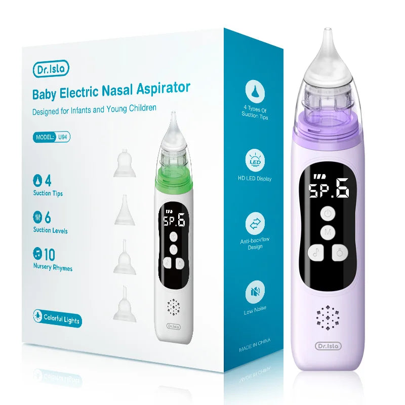 MAMIJOY Baby Electric Nasal Aspirator Nose Suction Device with Food Grade Silicone Mouthpiece 6 Suction Modes and Soothing Music