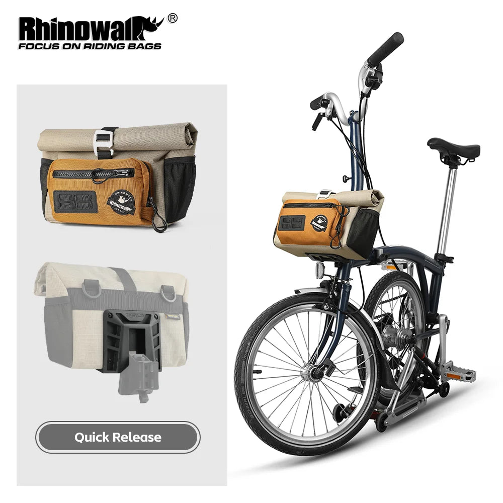 Rhinowalk Bike Handlebar Bag 4L Quick Release For Brompton Folding Bike Front Tube Basket Bag With MOLLE System Urban Cycling