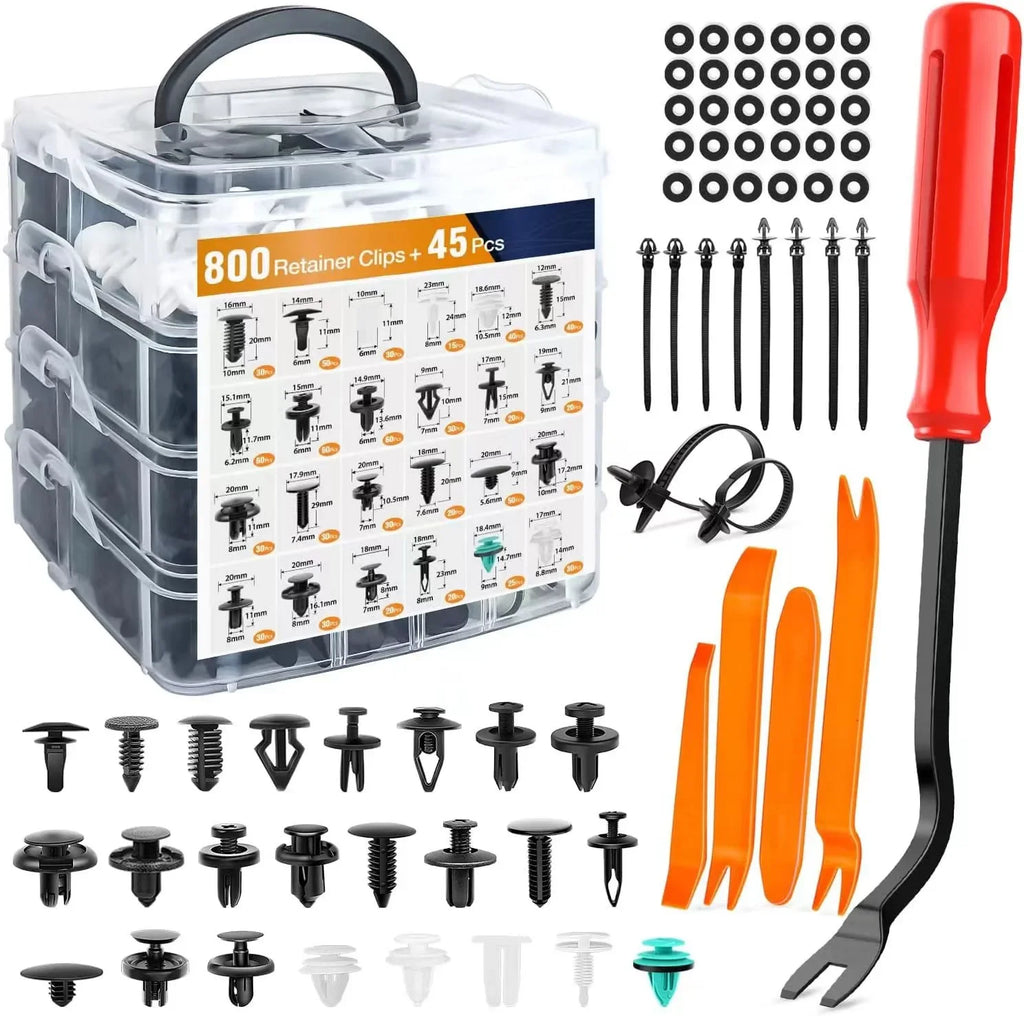 800Pcs-100pcs Car Plastic Retainer Clips Set Auto Fender Push Pin Rivet Door Trim Panel Retainer Car Bumper Fasteners Clips Tool