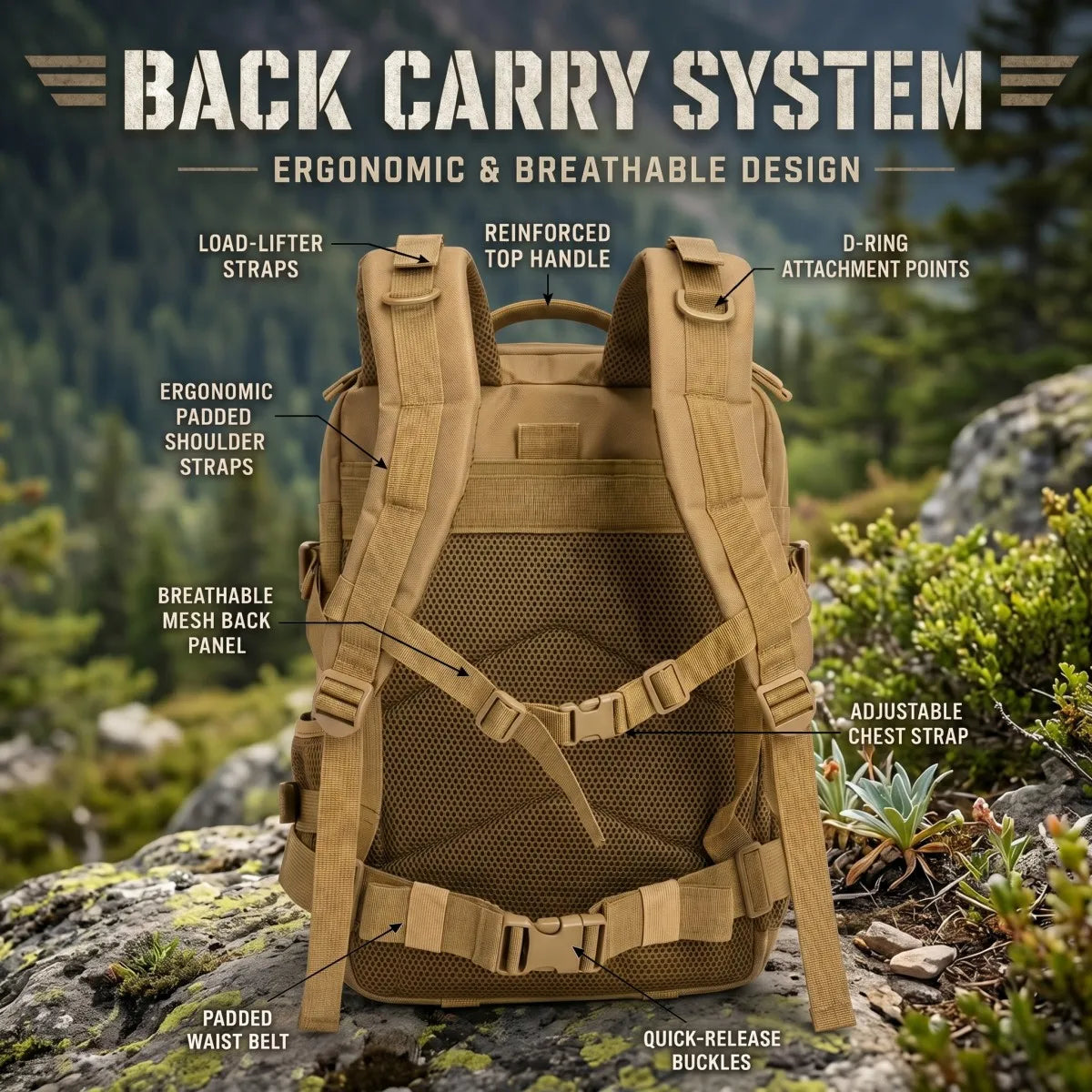 24L Tactical Backpack with Molle Webbing, Unisex Outdoor Hiking Camping Travel Daypack