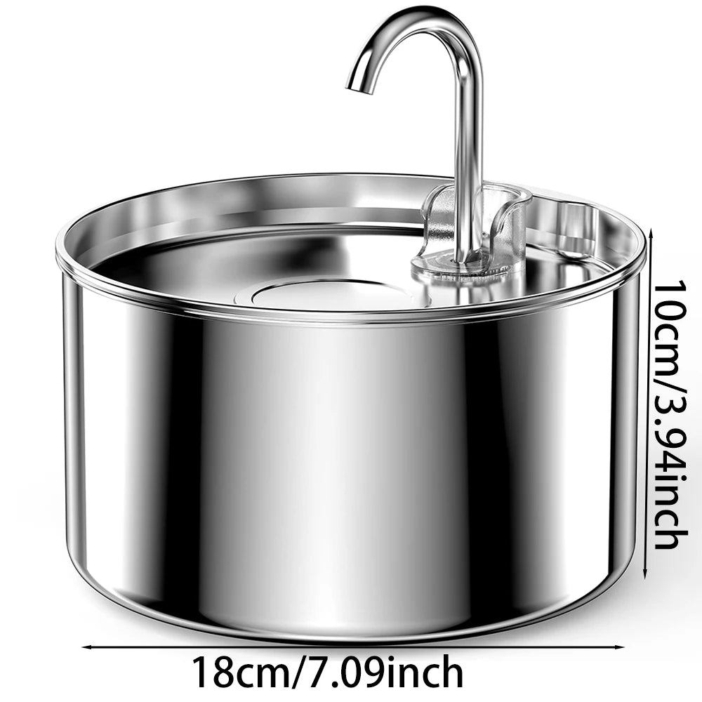 ZYFeeder 2.2L/74oz Cat Automatic Water Fountain Stainless Steel Cat and Dog Pet Drinking Bowl Water Dispenser ( No 5V 1A Plug）