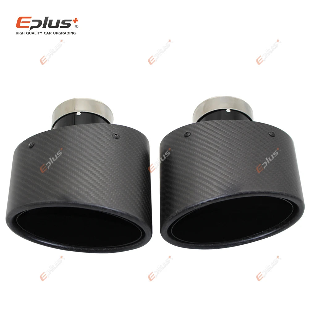 Universal Car Matte Carbon Fiber Muffler Tip Exhaust Pipe Nozzle Decoration Stainless Silver&Black Tilting Left Right Oval