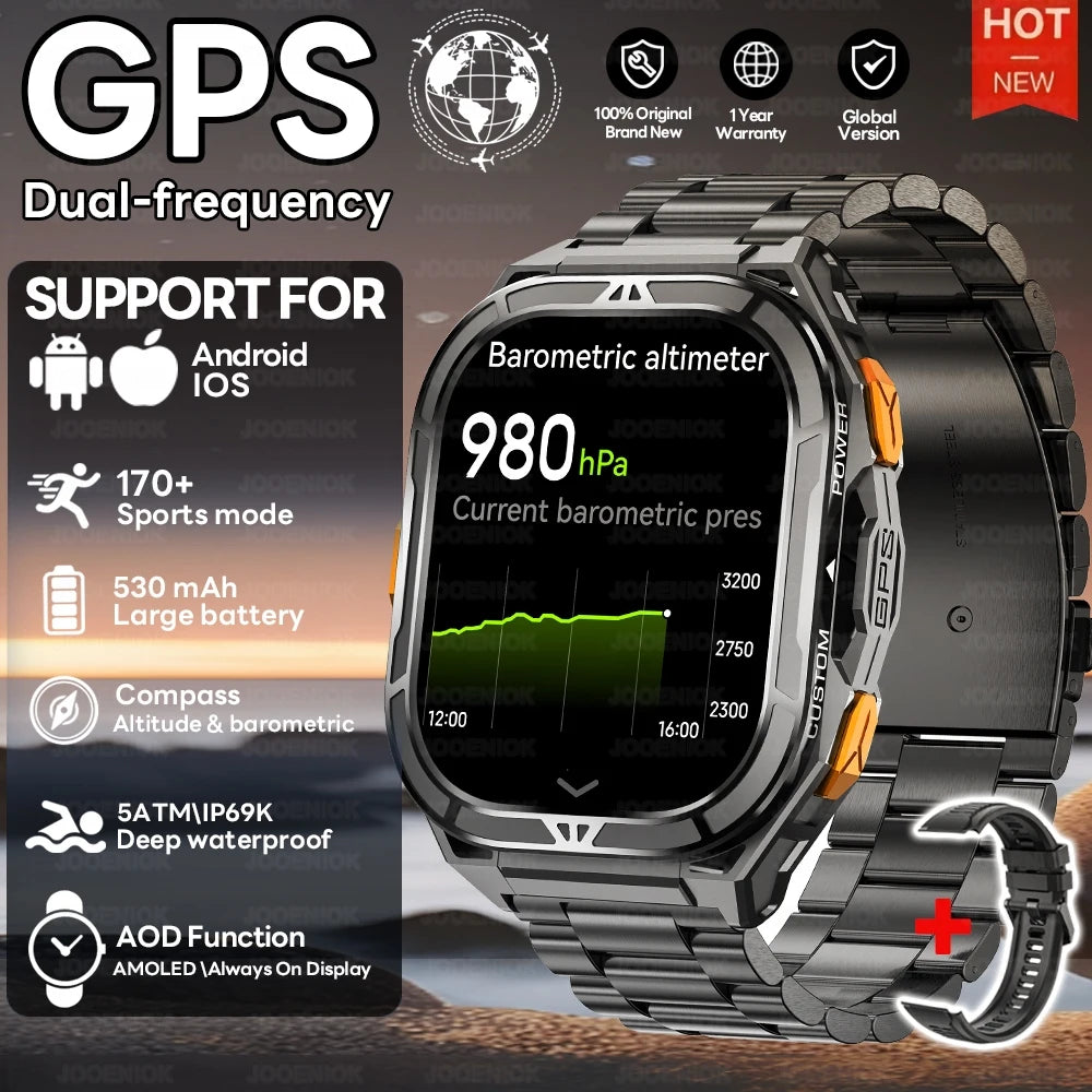 New GPS Smart Watch 10ATM Waterproof Built-in Dual-band GNSS Compass Military Sport Smartwatch Men 2025 New