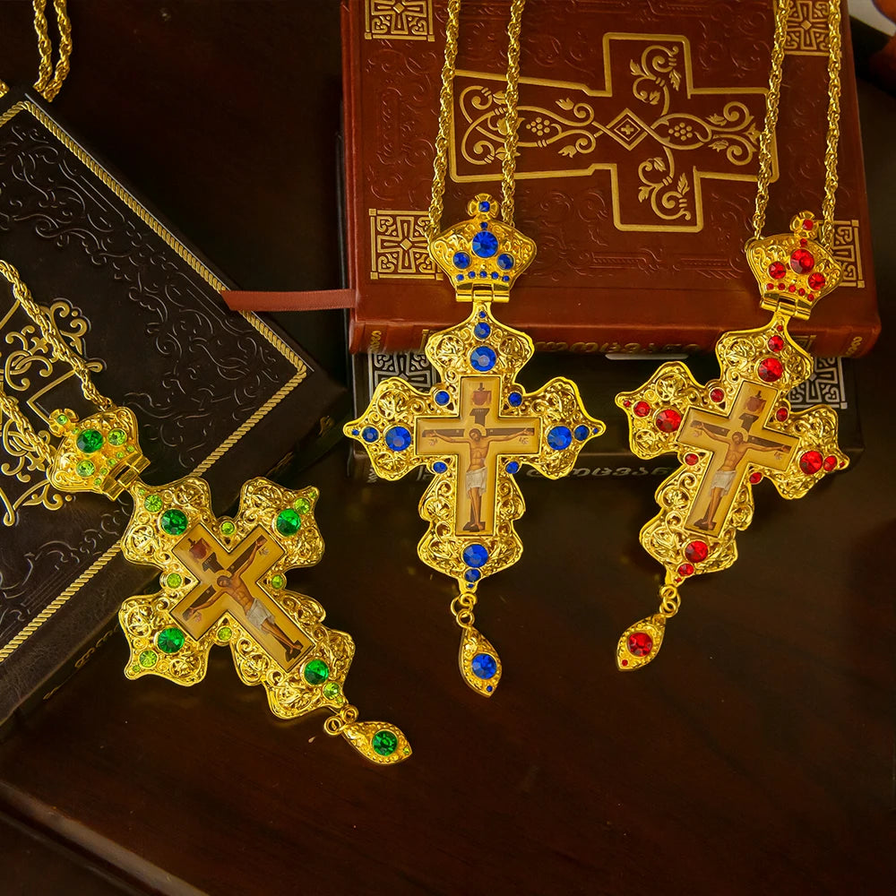 HTISOK Eastern Orthodox Cross Pendant Jesus Pendant Prayer Cross Zinc Alloy Pendant Holiday Gift Cross Mass Ceremony Item Jesus