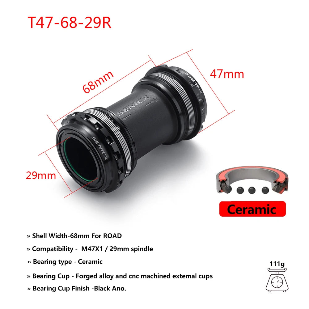 T47 Threaded Bottom Bracket for Road Bikes Ceramic/Steel Bearings Smooth Pedaling 68/77/85.5mm Axle Compatibility 24mm & DUB