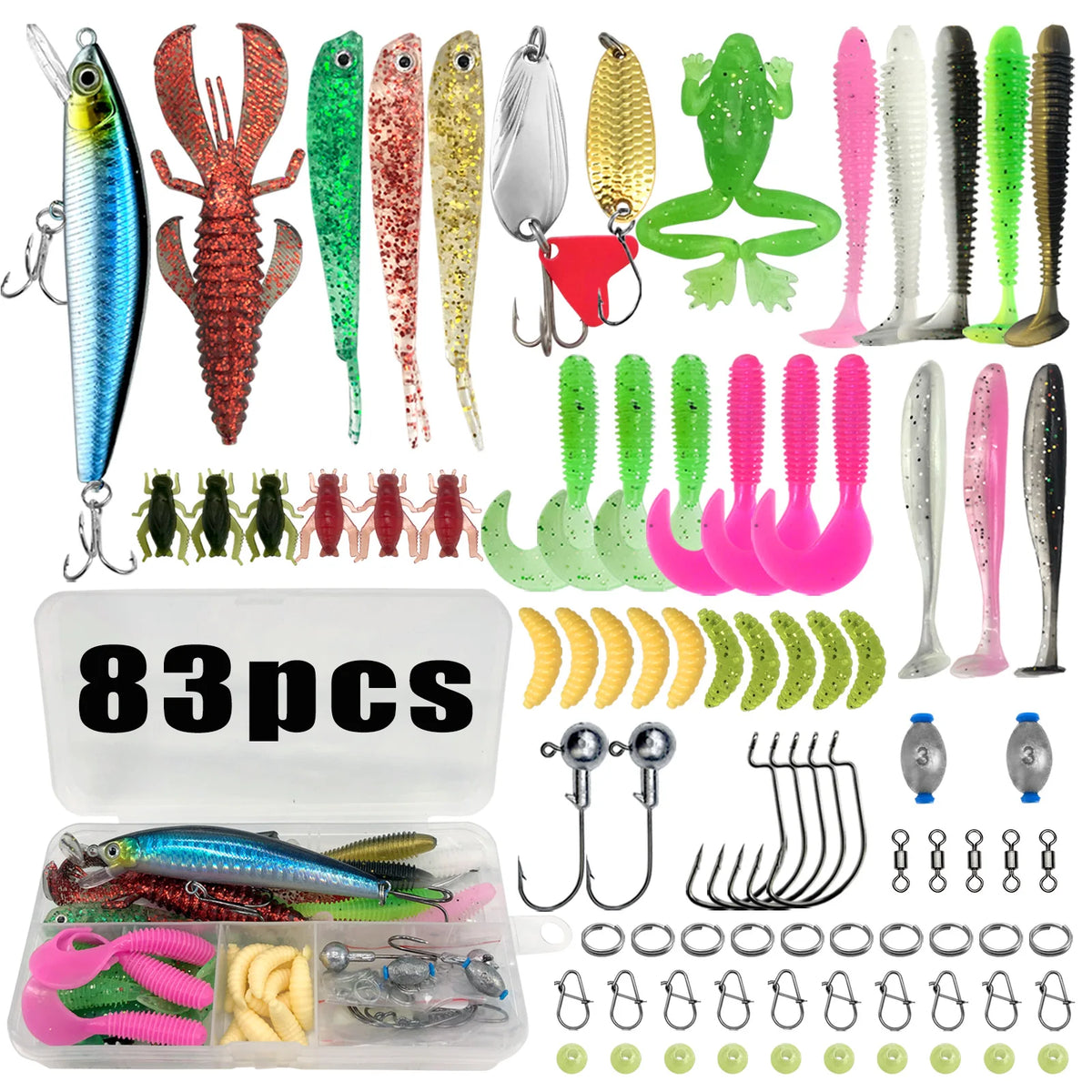 Fishing 83/133/193/239/409pcs Fishing Lure Kit For Trout/Pike/Bass Multi-Lure Fishing Set Layered Tackle Pro Gear Tackle Box