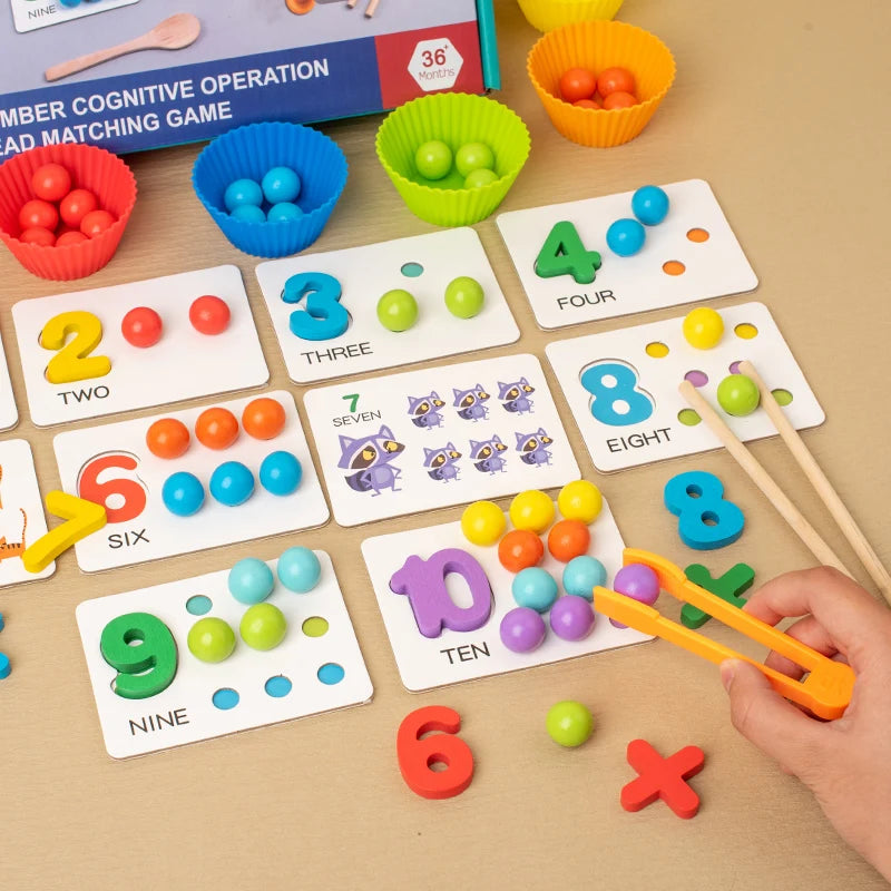 Wooden clip beads sorting bowl toy for toddlers, fine motor skills learning activity