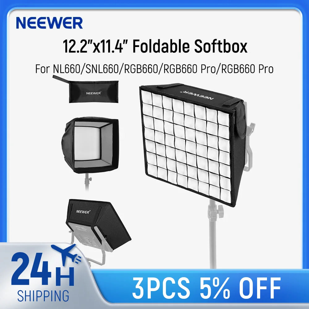 NEEWER 12.2"x11.4" Foldable Softbox Diffuser with Grid and Bag for NL660/SNL660/RGB660/RGB660 Pro/RGB660 PRO II LED Video Light