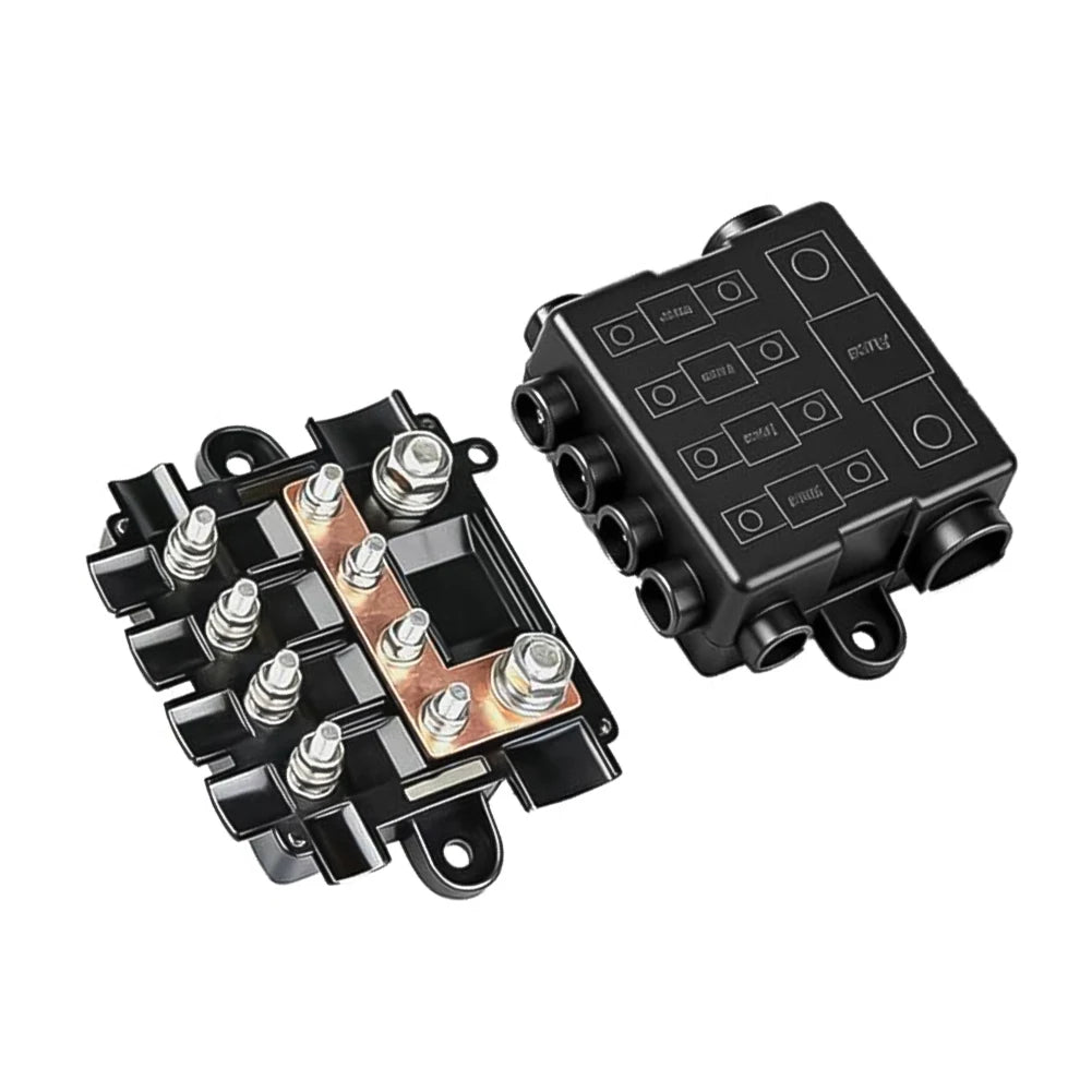 Fuse Holder For 1x-MEGA + 4x -MIDI Fuses With Busbar & Protective Cover High Strength ABS Stable Current Distribution -Universal