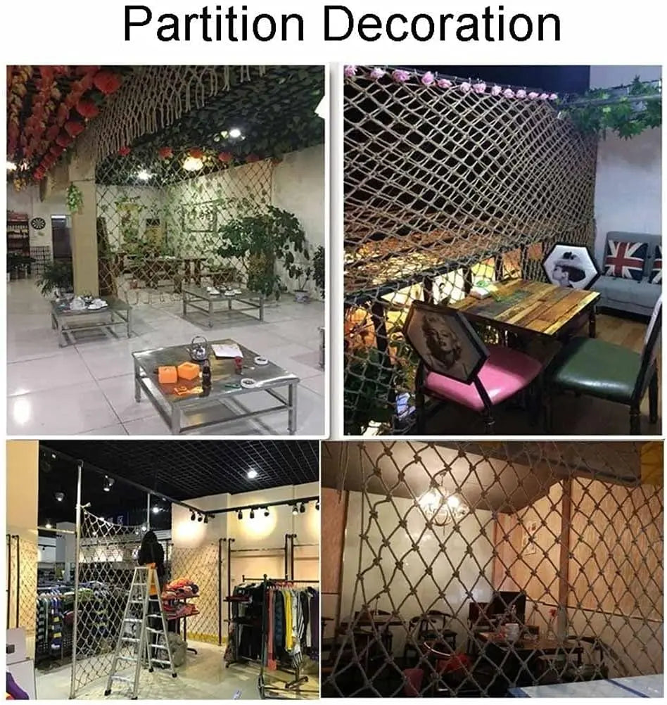 Nature Jute Rope Decorative Net-Graden Plant Support Net,Child Safety Net Hemp Climbing Netting,Balcony Stair Protection Fence