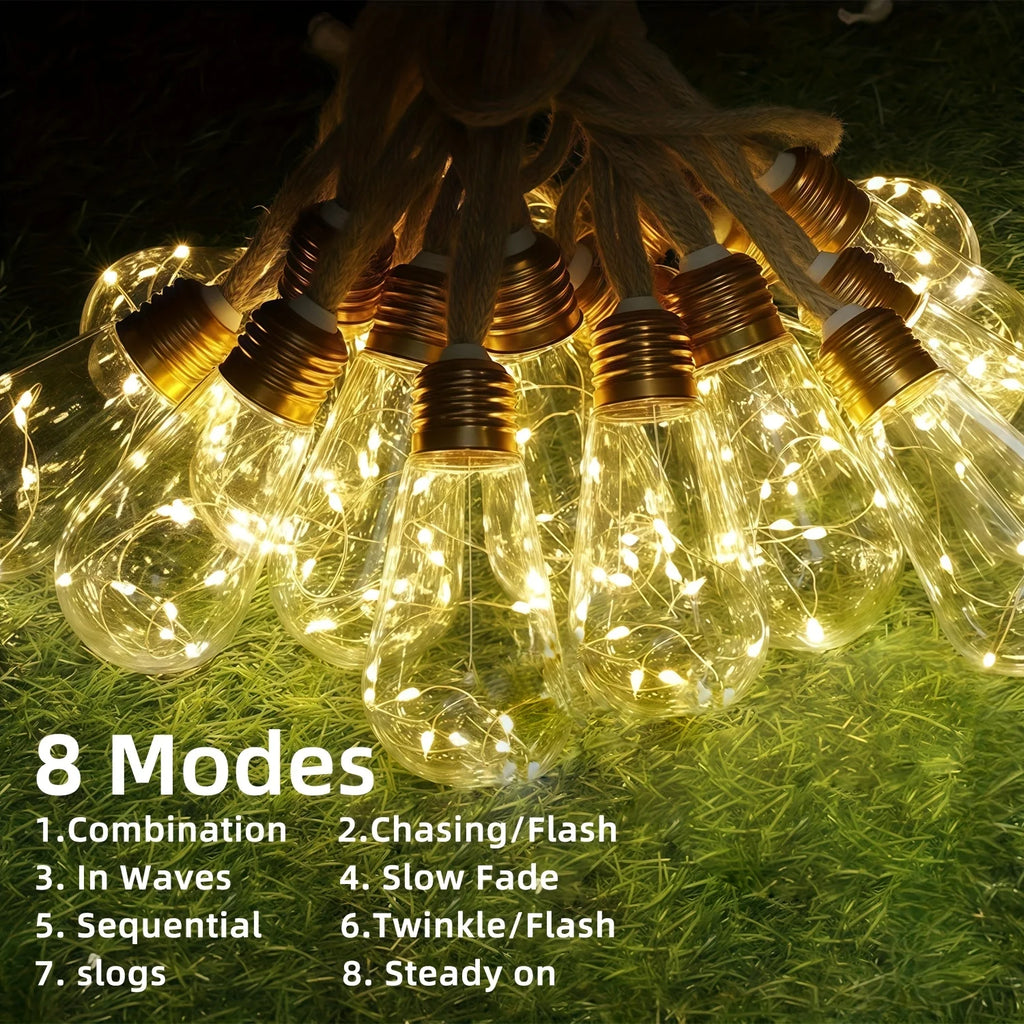 15/10 Bulbs Solar Outdoor String Lights, Fairy String Lights, 8 Modes Courtyards Gardens, Parties, Camping Christmas Decorations