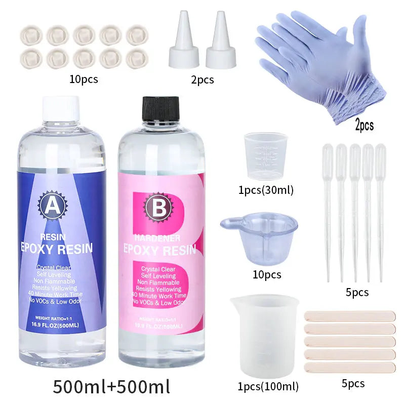 Clear Epoxy Resin Kit 1:1 High Gloss Bubble Free for Casting & Coating, 50-500ml