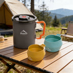 Widesea Camping Coffee Pot Set Portable French Press with Foldable Silicone Bowls Hard Anodized Aluminum Outdoor Coffee Maker fo