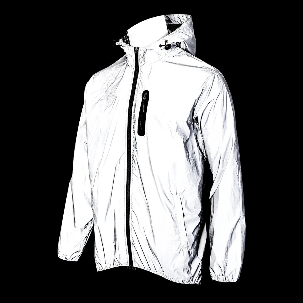WOSAWE Full Reflective Jacket with Hoodie High Visibility Waterproof Wind Breaker Men Women Hiking Cycling Running Safety Vest