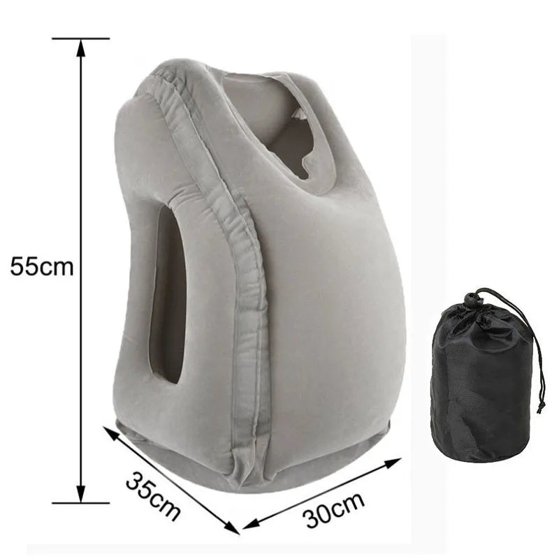 Flocked Inflatable Air Cushion Travel Pillow Headrest Chin Support Cushions for Airplane Plane Car Office Rest Neck Nap Pillows