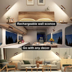 2 Pack Nordic Solid Wood Wall Sconces Rechargeable Night Lamps 360 Rotation Dimmable Touchable Wall Reading Lights for Bedside