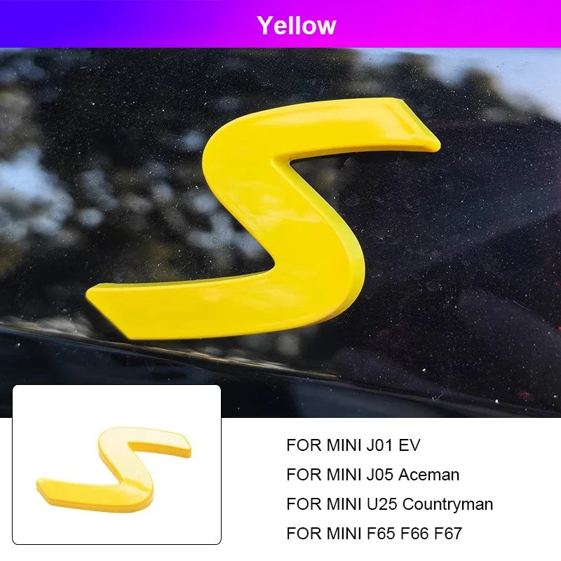 3D ABS S Emblem Letters Car Trunk Badge Decal Stickers for Mini Countryman U25 F65 F66 F67 Cooper S E SE J01 EV J05 Aceman