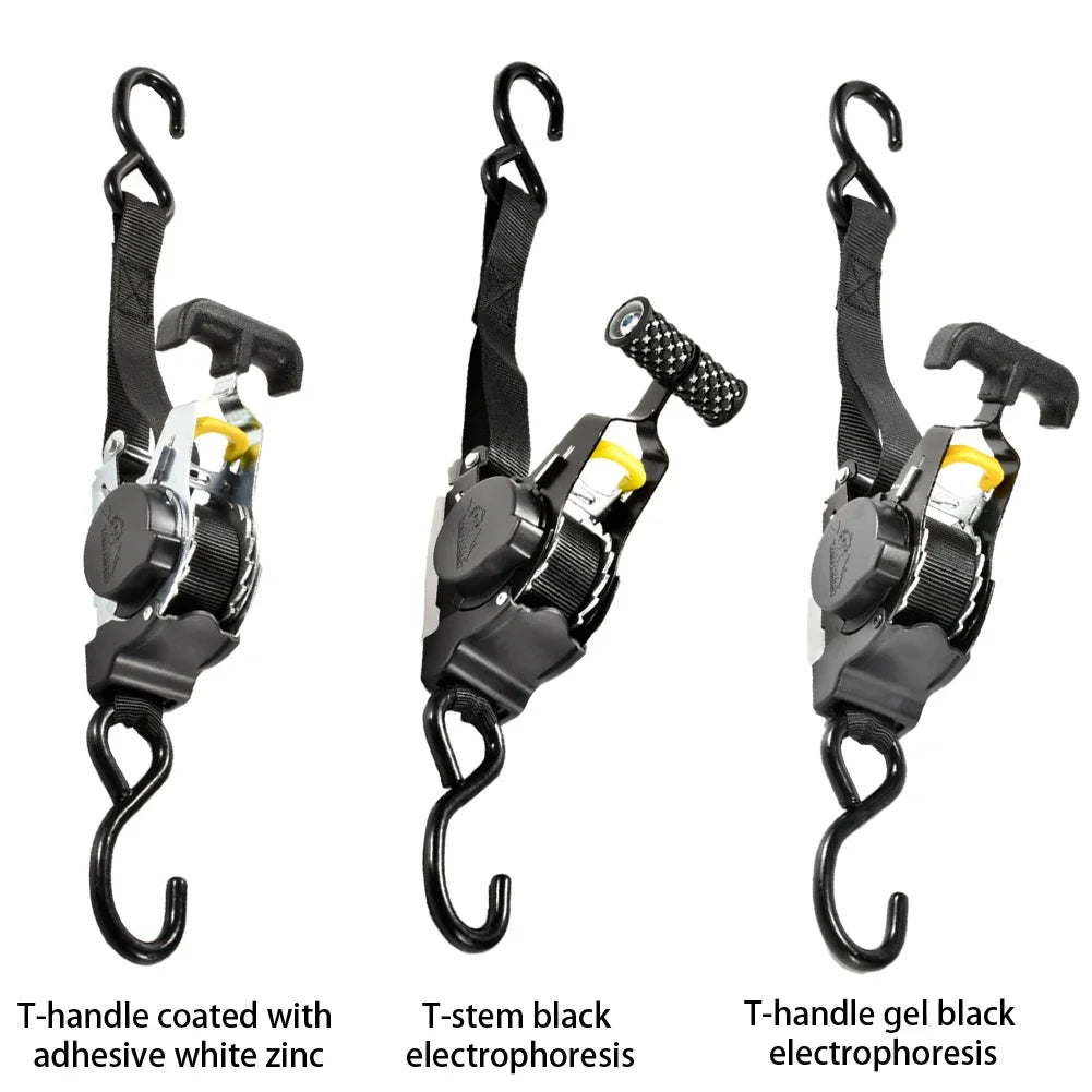 Auto Retractable Ratchet Tie Down Strap with S Hooks, Heavy Duty, Black