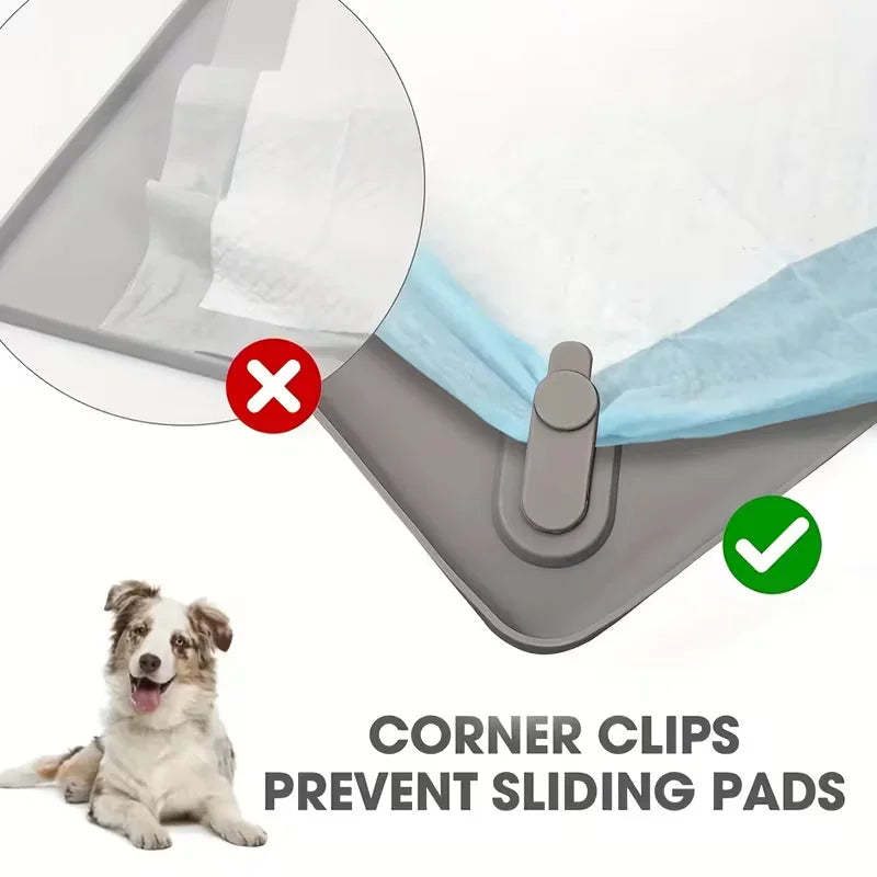 Multi-Size Pet Training and Urine Barrier Pad, Silicone Non-Slip Dog Potty Tray with 8 Support Clips
