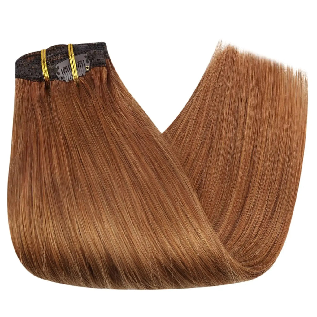 Full Shine Clip-In Human Hair Extensions Remy Double Weft 7pcs 105g Jet Black 12-24in