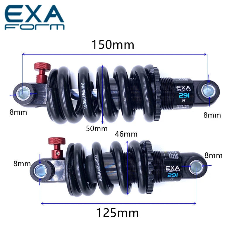 KS EXA Form Bike Rear Shock Absorber 291 Suspension Shocks Spring Durable MTB Bike E Scooter125 150 1000 1250 850 lbs