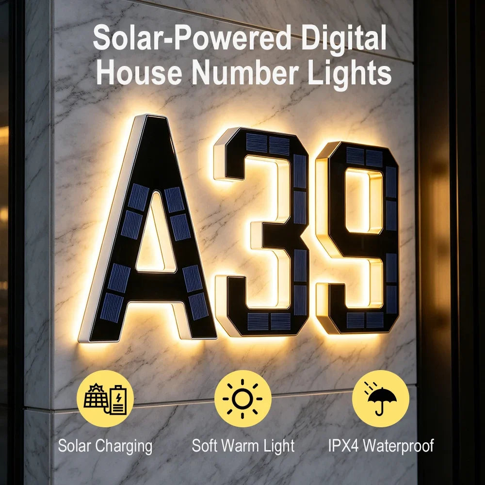 12CM Solar Lighted House Number Outside Light-up LED Address Number Waterproof House Number Light Address Sign Home Decor