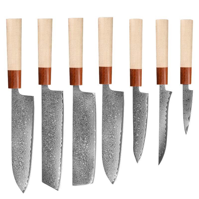 1-7PCS 67 Layer Damascus Steel knife 8 inch chef knife Japanese  Cut Meat Kitchen Knife Super sharp kitchen Nakiri Knife