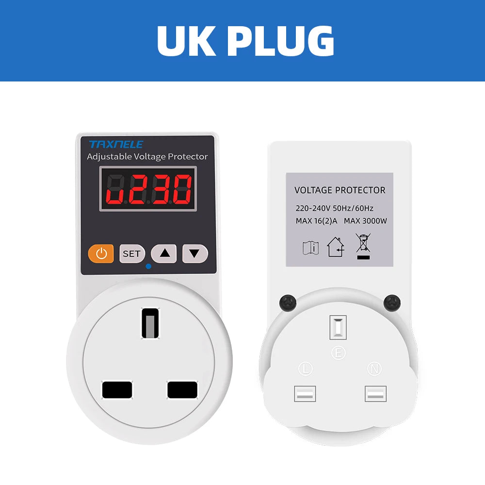 Automatic Voltage Protector Socket 220V 16A Adjustable Over/Under Voltage Cutoff, EU Plug