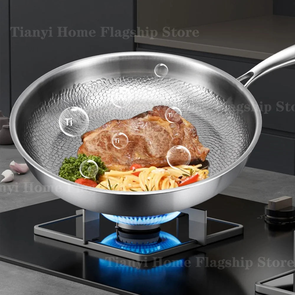 Titanium stainless steel nonstick frying pan skillet, 22-30cm, induction & gas compatible