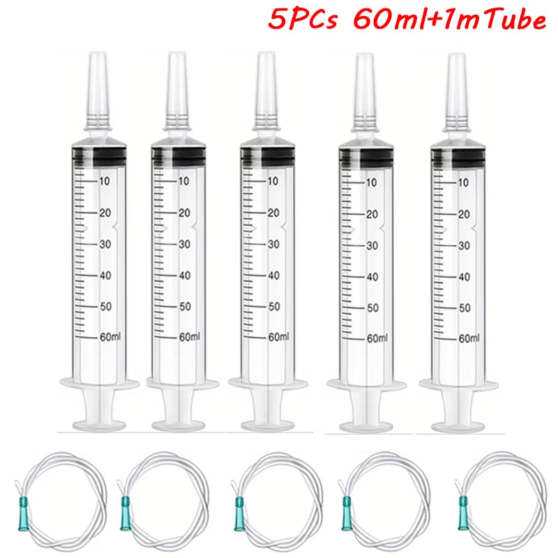 60ml Syringe With 1m Hose Plastic Syringe Pet Feeding Syringe with Lid Measuring Syringe for Lab, Dispensing, Watering Pumping