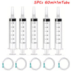 60ml Syringe With 1m Hose Plastic Syringe Pet Feeding Syringe with Lid Measuring Syringe for Lab, Dispensing, Watering Pumping