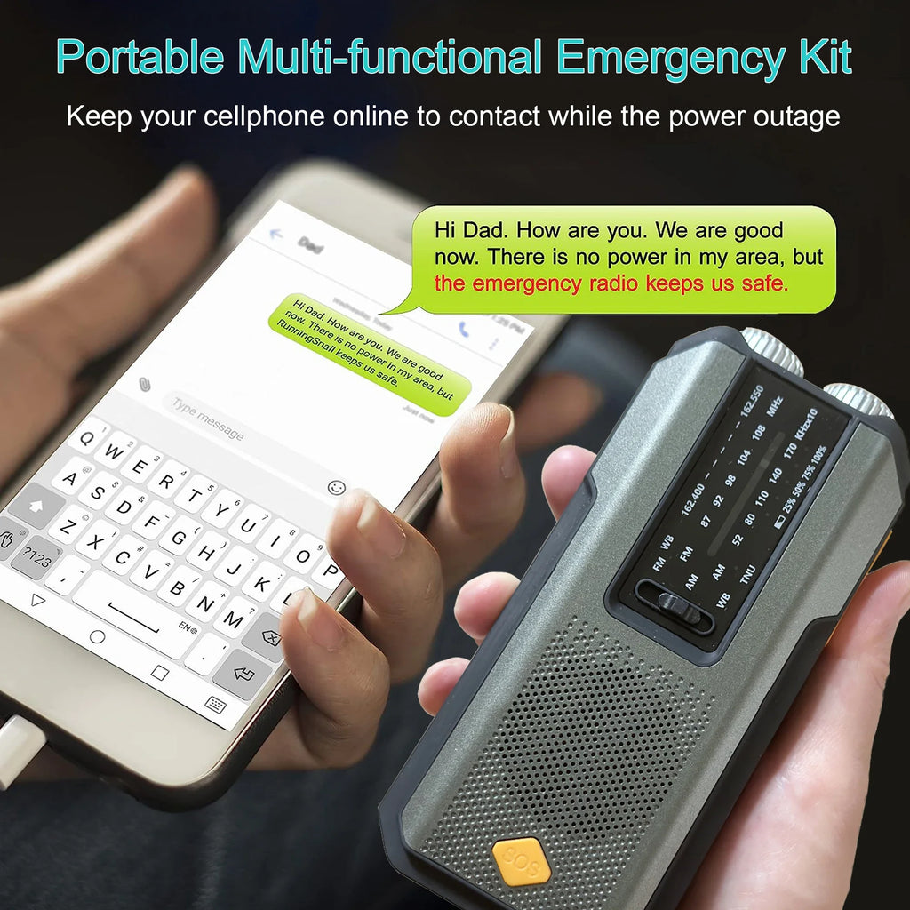 Emergency Portable Hand Crank NOAA Weather Radio,Solar Powered,AM/FM,SOS Alarm,3 LED Flashlight 2000mAh Rechargeable Power Bank