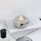 Ceramic candle holder, circular silver desktop candlestick, modern decor, sizes S/L