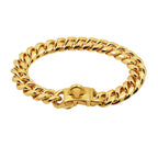 Metal Dog Collar Stainless Steel Pet Choker Gold Cuban Link Chain 14mm Wide Lead for Small Medium Large Dogs Pet Accessories