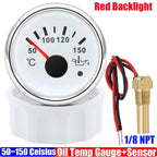 Auto Car Boat 2" 52mm Oil Temperature Gauge with Warning Red Light 50~150℃ Oil Temp Meter+Sensor 1/8NPT M14X1.5 DC12V 24V Custom