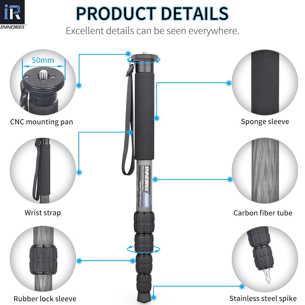 RM285C/RM325C Carbon Fiber Camera Monopod 5-Section for DSLR Video Camcorder