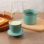1pc ceramic yellow oil tank, unique kiln turned ceramic butter dish with lid, countertop butter storage tank