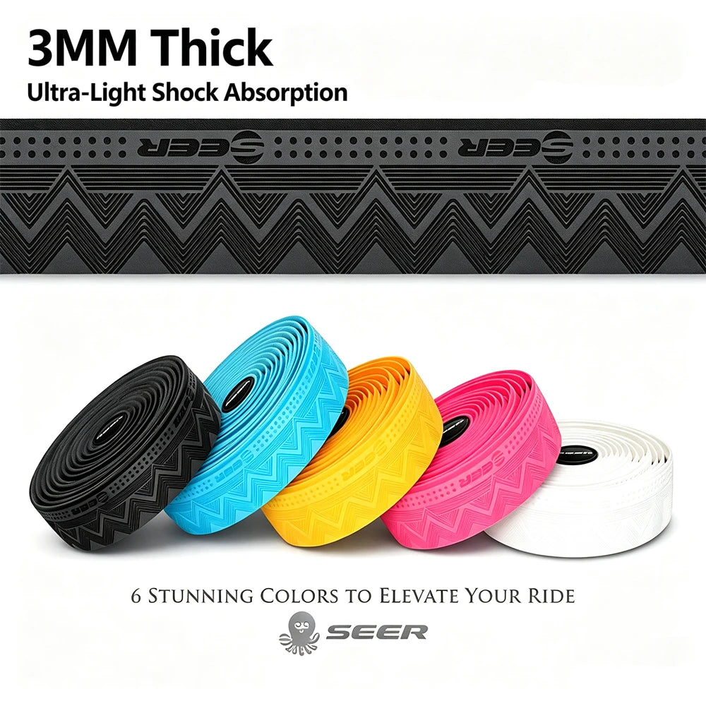 SEER Anti-Slip Road Bike Handlebar Tape PU+EVA Silicone Shockproof Handle Bar Tape With Bar End Plugs Bicycle Accessories
