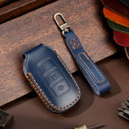 Leather car key fob cover case for Hyundai i30 Kona Elantra Santa Fe, black/blue/brown