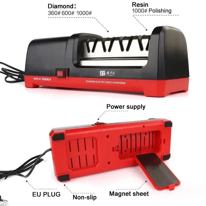 TAIDEA Electric Diamond Knife Sharpener with Polishing, 360/600/1000 Grit, TG Series