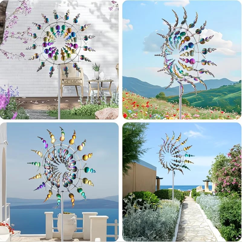 Metal Windmill Creative Courtyard Garden Lawn Decoration Wind Collector Magical Kinetic Energy Metal Windmill Rotator